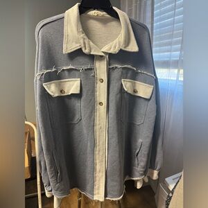 POL French Terry Oversized Shacket Womens Sz S Gray Raw Edge